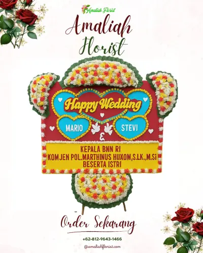 Karangan Papan Bunga Pernikahan di Kemasan
